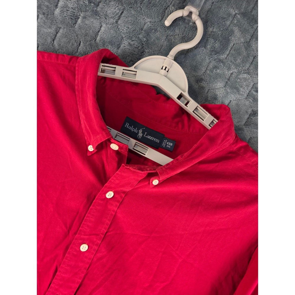 Ralph Lauren Men Red Button Down Shirt Long Sleeve 4XB Big Cotton Navy Pony Logo